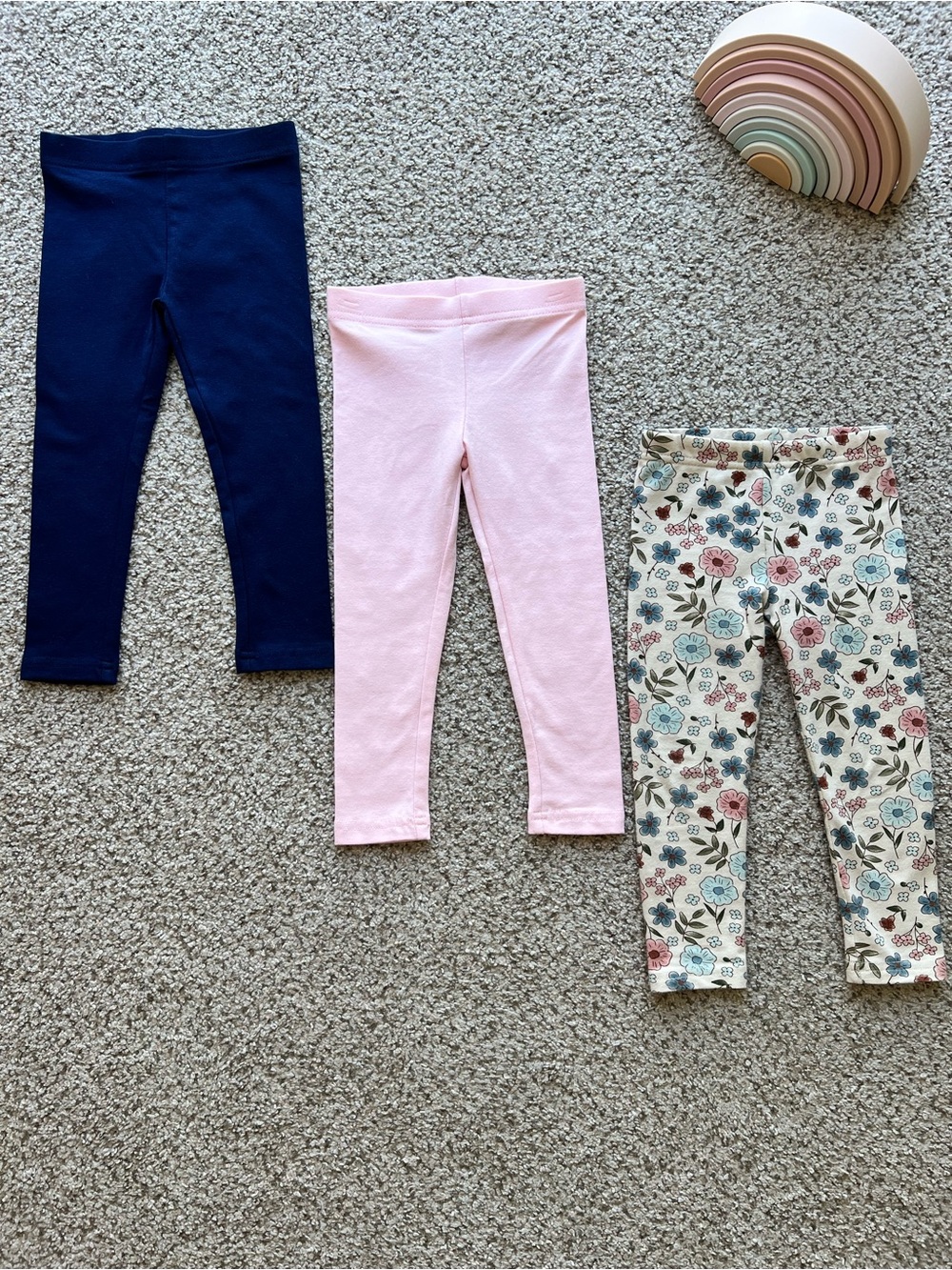 Carter's Navy, Light Pink & Cream Floral Girls' Stretch Leggings - 3-Pack
